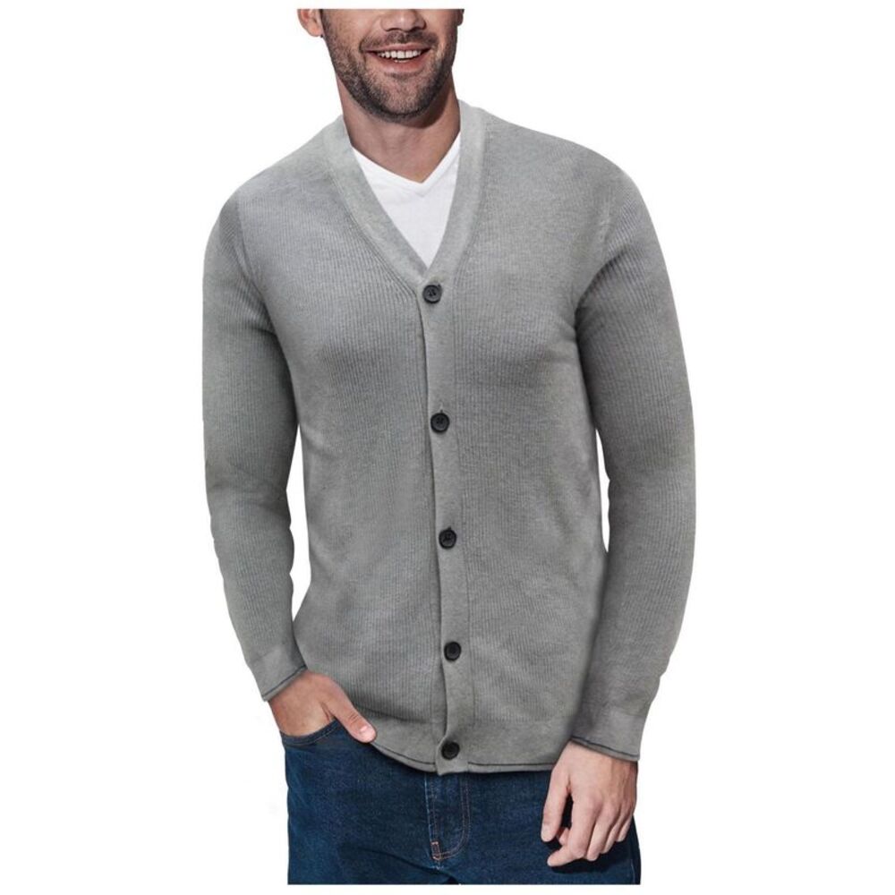 XRAY Mens Ribbed Cardigan Sweater, Grey, 3XL, DM